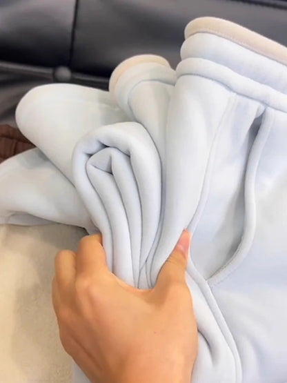 Fleece Lined Thickened Alpaca Wool Sweatpants Women Winter Style Warm Not Puffy Slimming Knife-Shape Pants High Waist Wide Leg