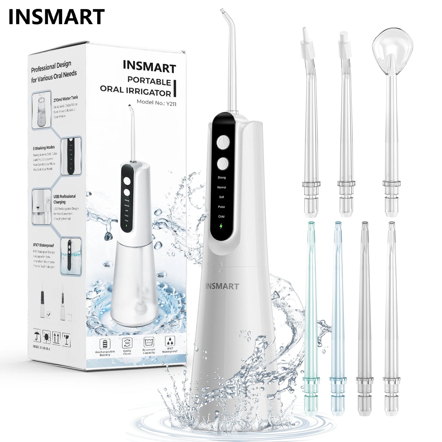 INSMART Water Flosser Dental Portable Oral Irrigator Water Flosser Teeth Whitening Waterproof Water Floss 270ML Teeth Cleaner