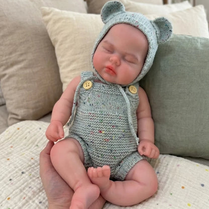 2 Sets Clothes With Close Eyes 33cm Bebe Reborn Silicone Girl Doll With Open Mouth Soft Touch Body 3D Painted Skin Lifelike Doll