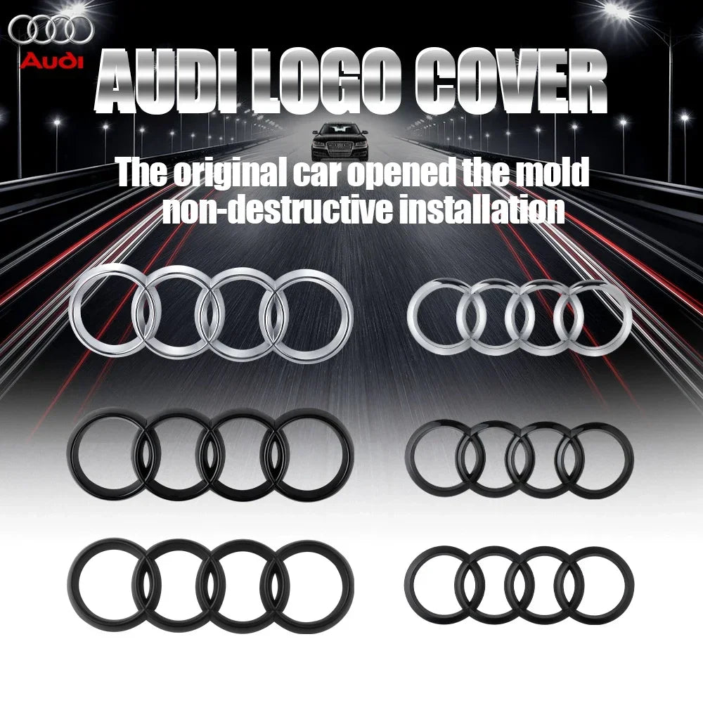 Black Silver ABS 4 Ring Car Hood Bonnet Front Grill Trunk Rear Emblem Logo Badge Sticker For Audi A3 A4 A5 A6 A7 TT Q2 Q3 Q5 Q8