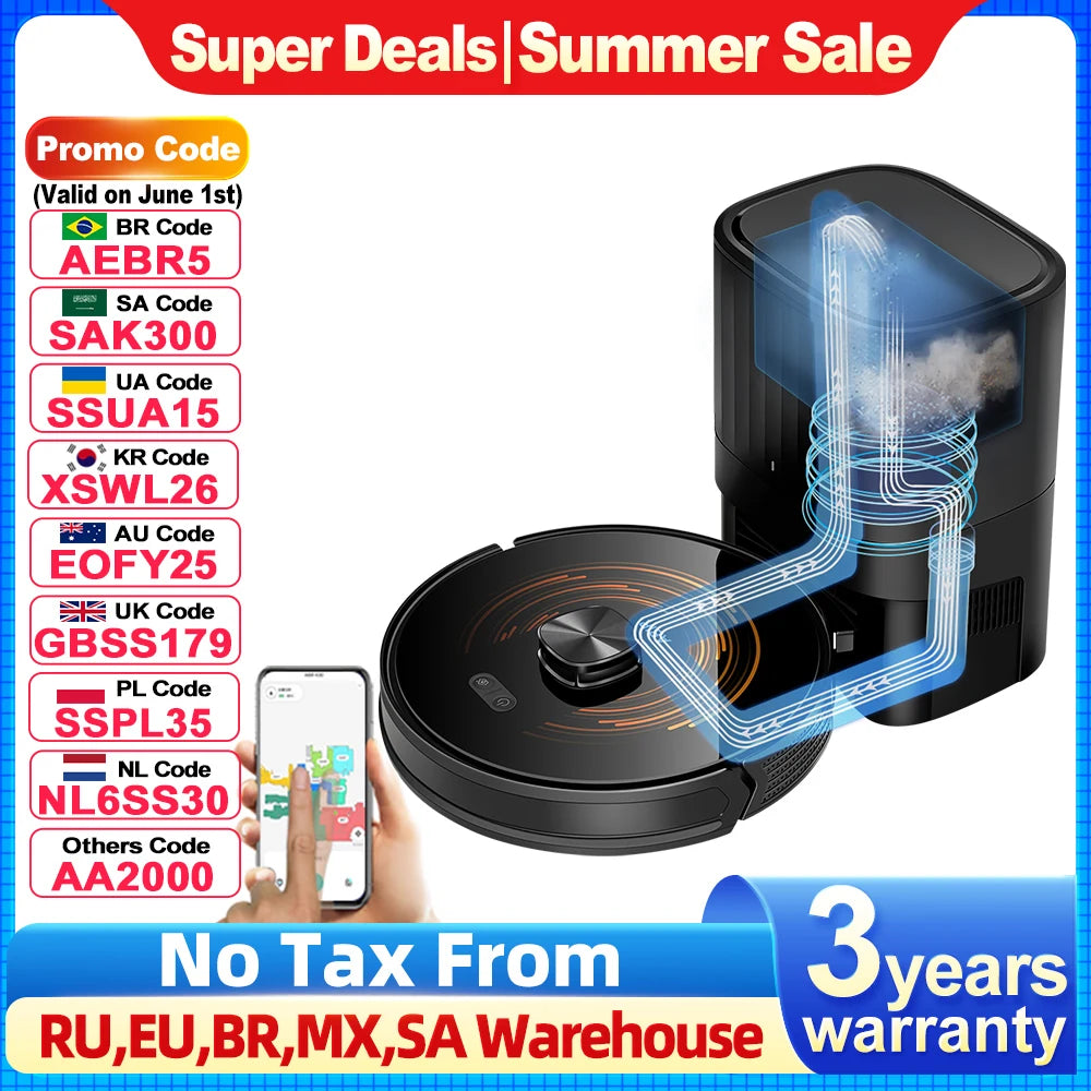Robot Vacuum Cleaner ABIR K30 with Auto-empty Dock, 6500PA Suction, Multi-Floor Maping, Customized Wet Dry Room Cleaning