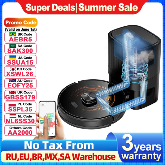 Robot Vacuum Cleaner ABIR K30 with Auto-empty Dock, 6500PA Suction, Multi-Floor Maping, Customized Wet Dry Room Cleaning