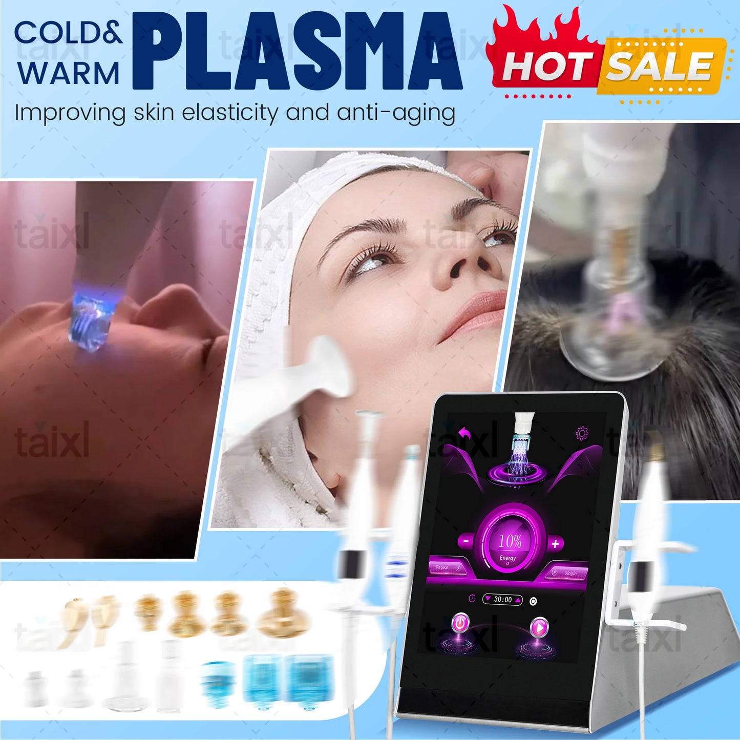 Medical Grade Plasma Therapy Device 8 in 1 Pigmentation Removal System with Adjustable Hot Cold Facial Treatment