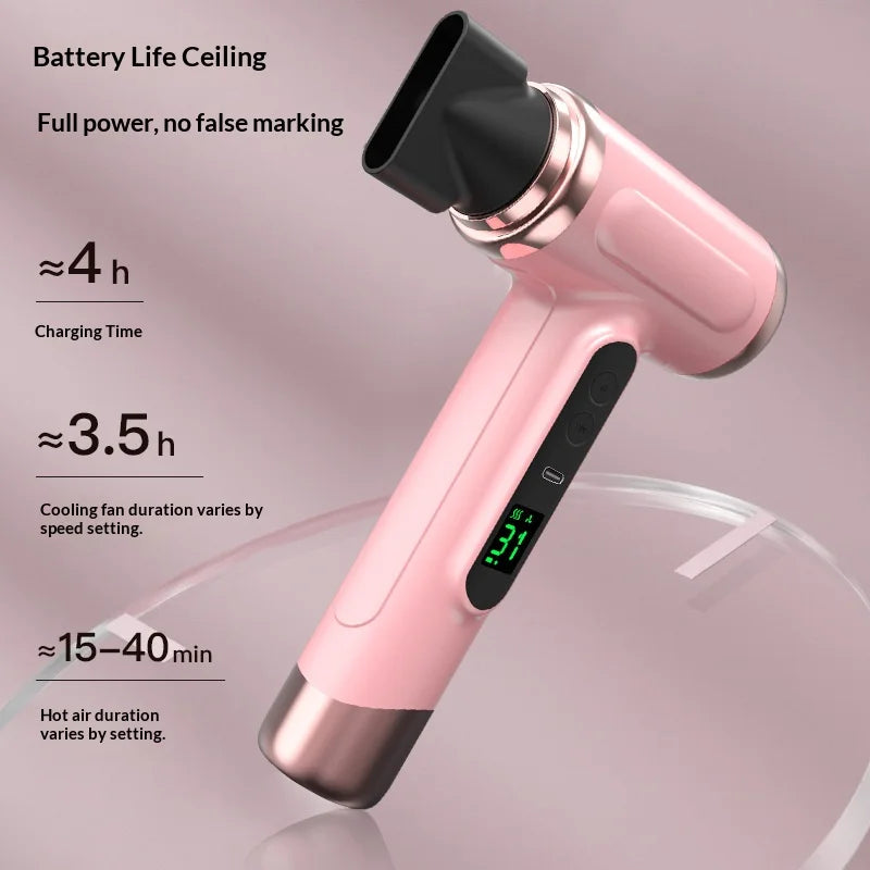 Portable USB Rechargeable Wireless Hair Dryer for Dormitories, High Wind Power for Students