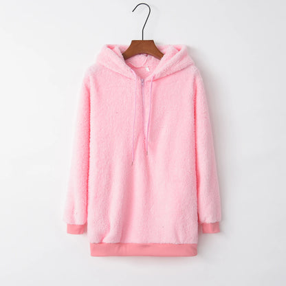 Fashion Trend Long-sleeved Hooded Solid Color, Women's Sweater Coat