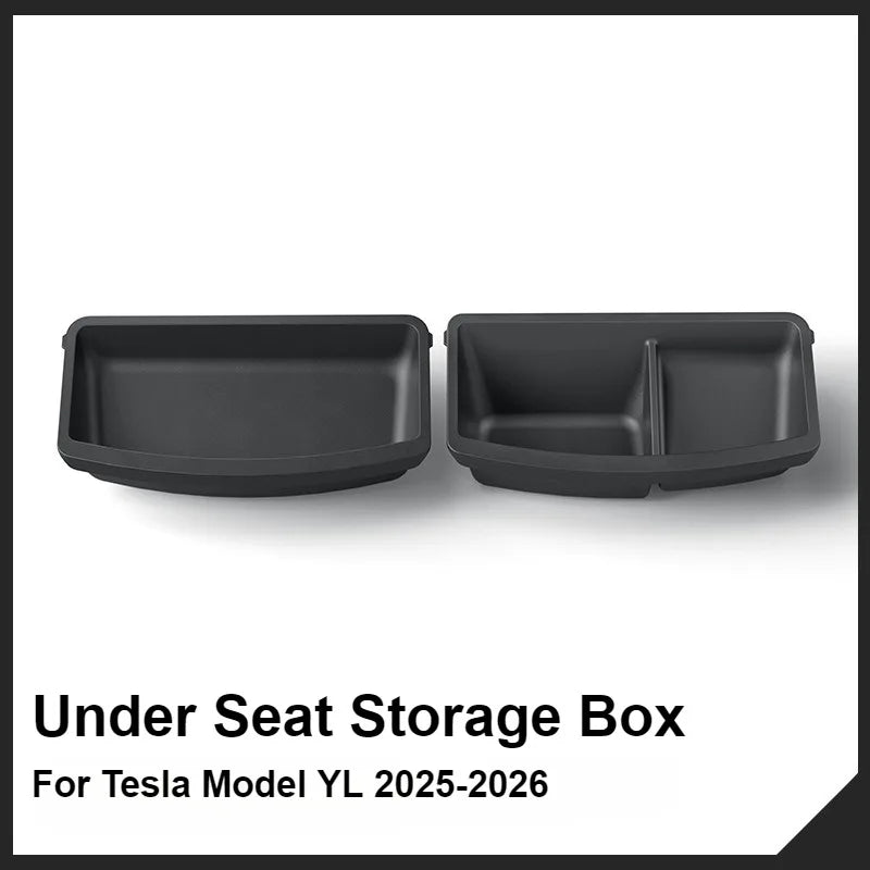 Under Seat Storage Box For Tesla 2026 Model YL 6-Seat TPE Drawer Front Rear Seat Lower Organizer Tray Car Interior Accessories