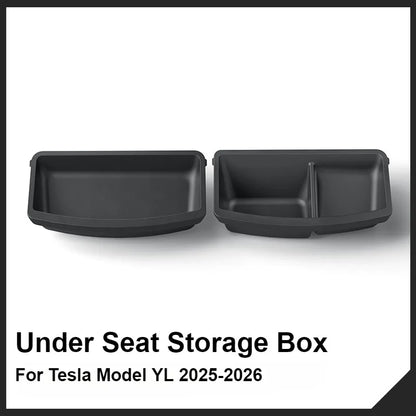 Under Seat Storage Box For Tesla 2026 Model YL 6-Seat TPE Drawer Front Rear Seat Lower Organizer Tray Car Interior Accessories