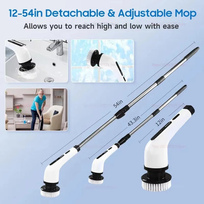 Electric Spin Scrubber Cordless Waterproof 9-in-1 Cleaning Brush with Adjustable Extension Handle for Tub Tile Floor Bathroom