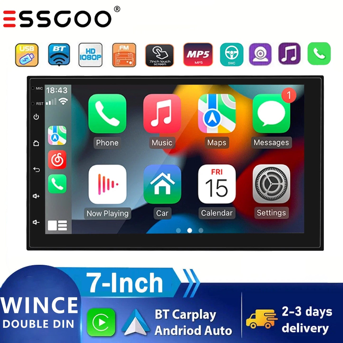 Double 2 Din Car Stereo 7 inch Automotive Multimedia Player Radio Android Auto Carplay Screen Navigation 2Din Wince System