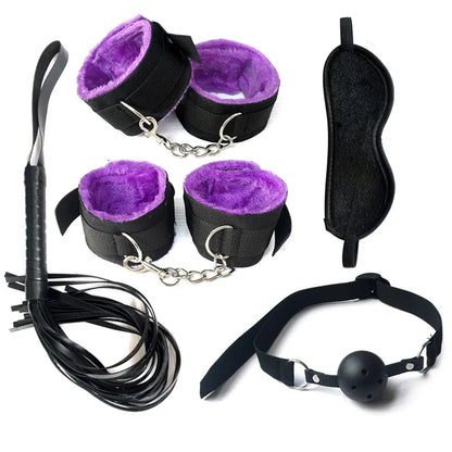 Sex Bondage Set Plush Sex Toy BDSM Kits for Women Couples Adult Games Adjustable Handcuffs Ankle Whip Gag Nipple Clamps Toys