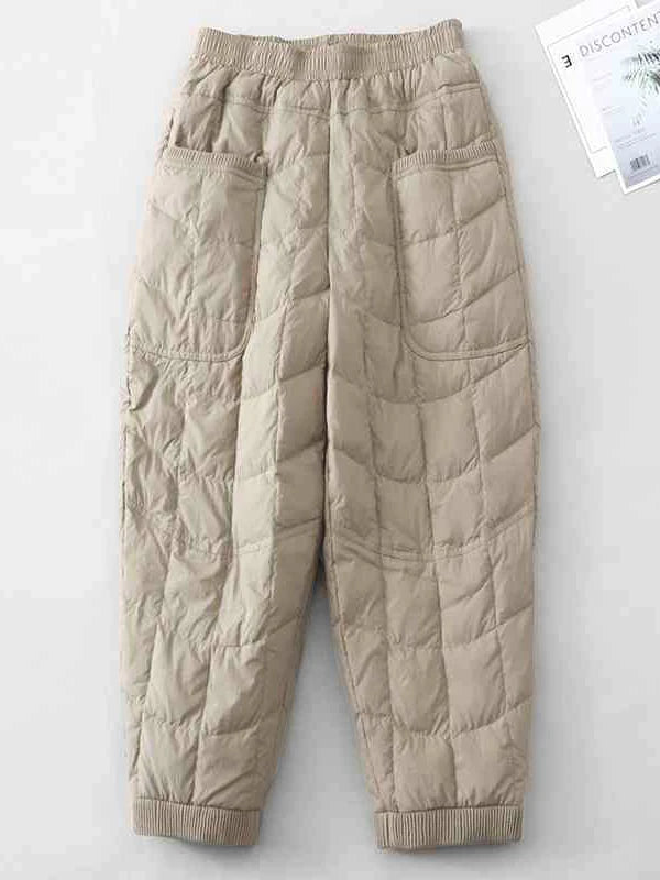 Women's Quilted Pants Casual Lightweight Thickened Warm Harem Style Straight Leg High Waist Long Trousers Winter Fashion