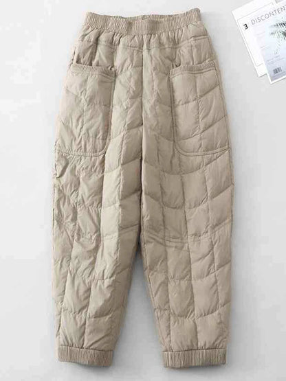 Women's Quilted Pants Casual Lightweight Thickened Warm Harem Style Straight Leg High Waist Long Trousers Winter Fashion