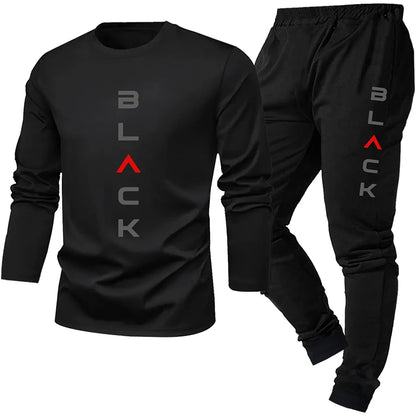 2-piece men's sleepwear set for spring summer autumn winter long sleeved pants letter patterned base shirt home wear set