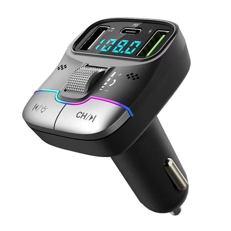 FM Transmitter Bluetooth 5.4 Hands-Free Portable Car AUX Radio Modulator MP3 Player with Fast Charging Adapter
