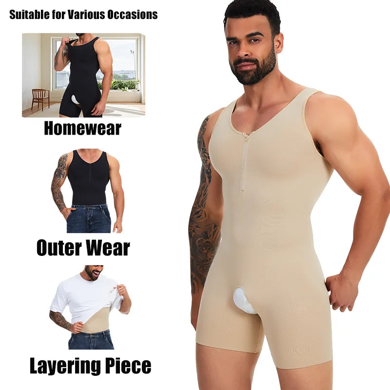 Men's Compression Bodysuit Sleeveless Full Body Shaper Seamless Open Crotch Underwear Slimming Para Hombres Shapewear Bodysuit