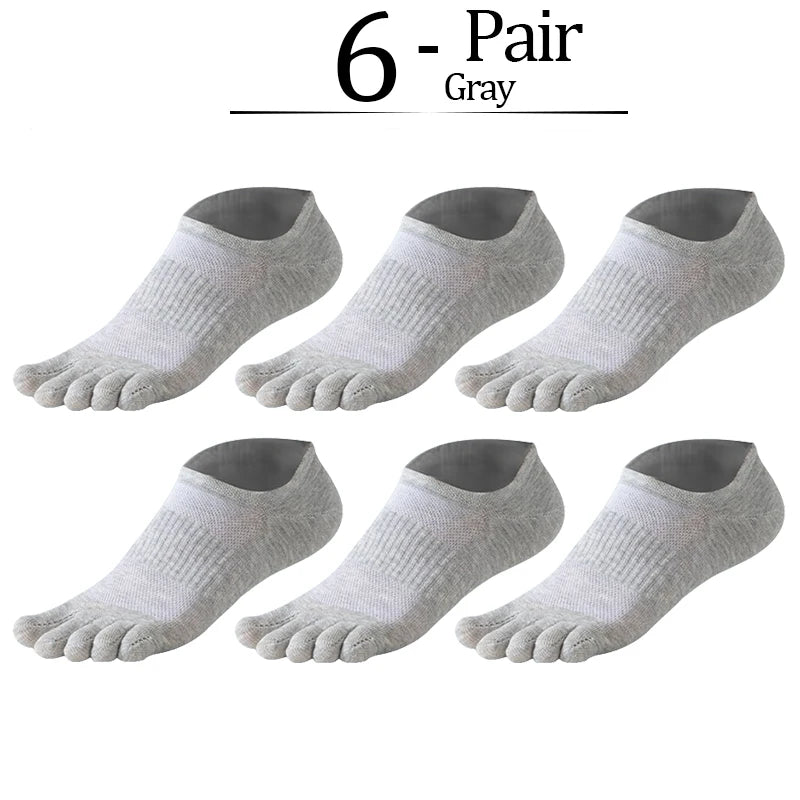 6 Pairs Pure Cotton Five Finger Short Socks Men Sweat Absorbent Antibacterial Breathable Mesh Boat Socks Running Sports Toe Sock