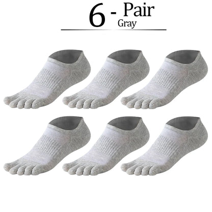 6 Pairs Pure Cotton Five Finger Short Socks Men Sweat Absorbent Antibacterial Breathable Mesh Boat Socks Running Sports Toe Sock
