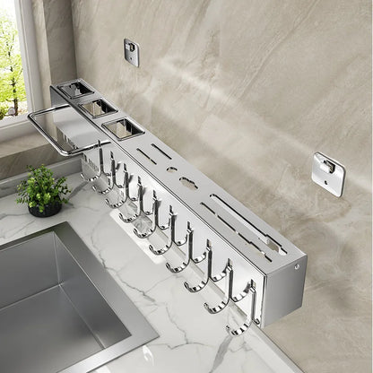 Stainless Steel Kitchen Knife Holder Wall Mounted No Drilling Multi-Function Chopsticks And Kitchen Knife Storage Rack
