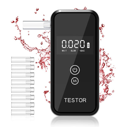 New Professional Portable Breathalyzer Alcohol Tester with Digital Display 8 Reusable Mouthpieces for Home Car Safety Use