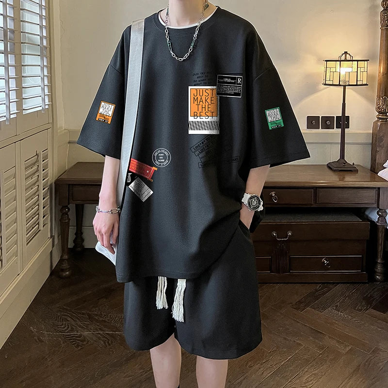 Shirts + shorts 2026 summer new style fashion Sportswear Men's Casual Sets Male Fashion T-shirts and shorts full size M-5XL