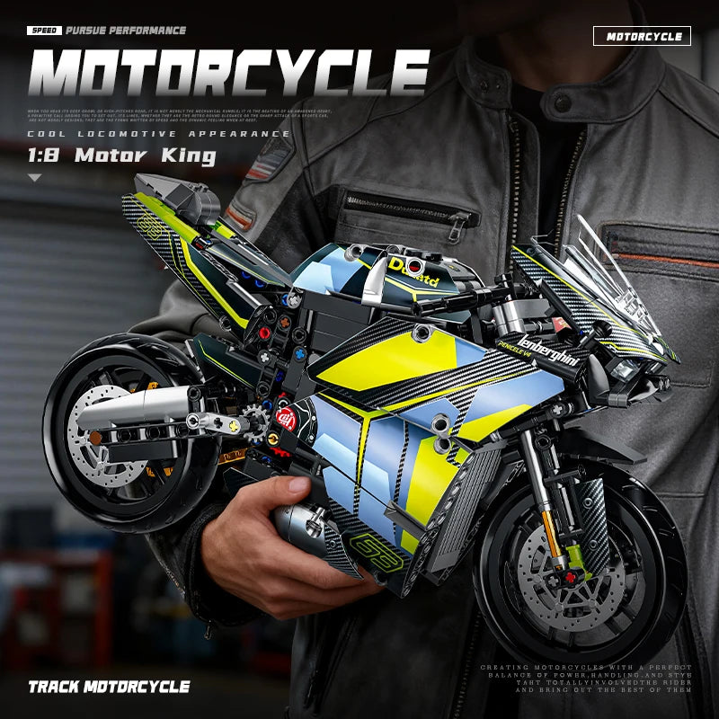 2026 Technical 1:8 City yellow Motorcycle Building Blocks Set Super Motorbike Model Kit STEM Assembled Toys Gifts 14+ Adult