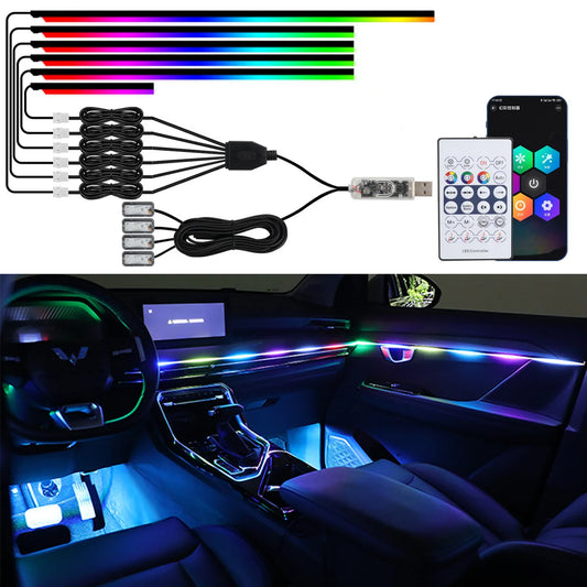 10 in 1 Car Interior Acrylic LED Ambient Lights For Tesla USB APP Remote Control RGB Symphony Atmosphere Lamp with Cigar Lighter