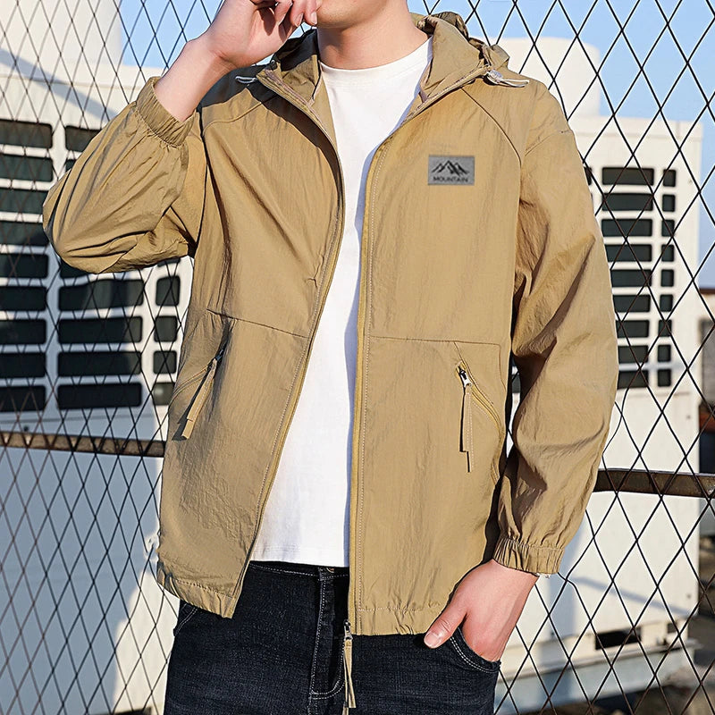 Summer Windbreaker Jacket, Men's Long-Sleeved Hoodie, Outdoor Sports Coat, Hiking and Camping Clothing, Men's Fishing Suit, Men'