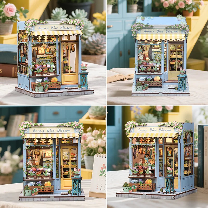 Cutebee Diy Mini Wooden Dollhouse With Furniture Light Doll House Miniature Model Anna's Blue Blossom For Toys Birthday Gifts