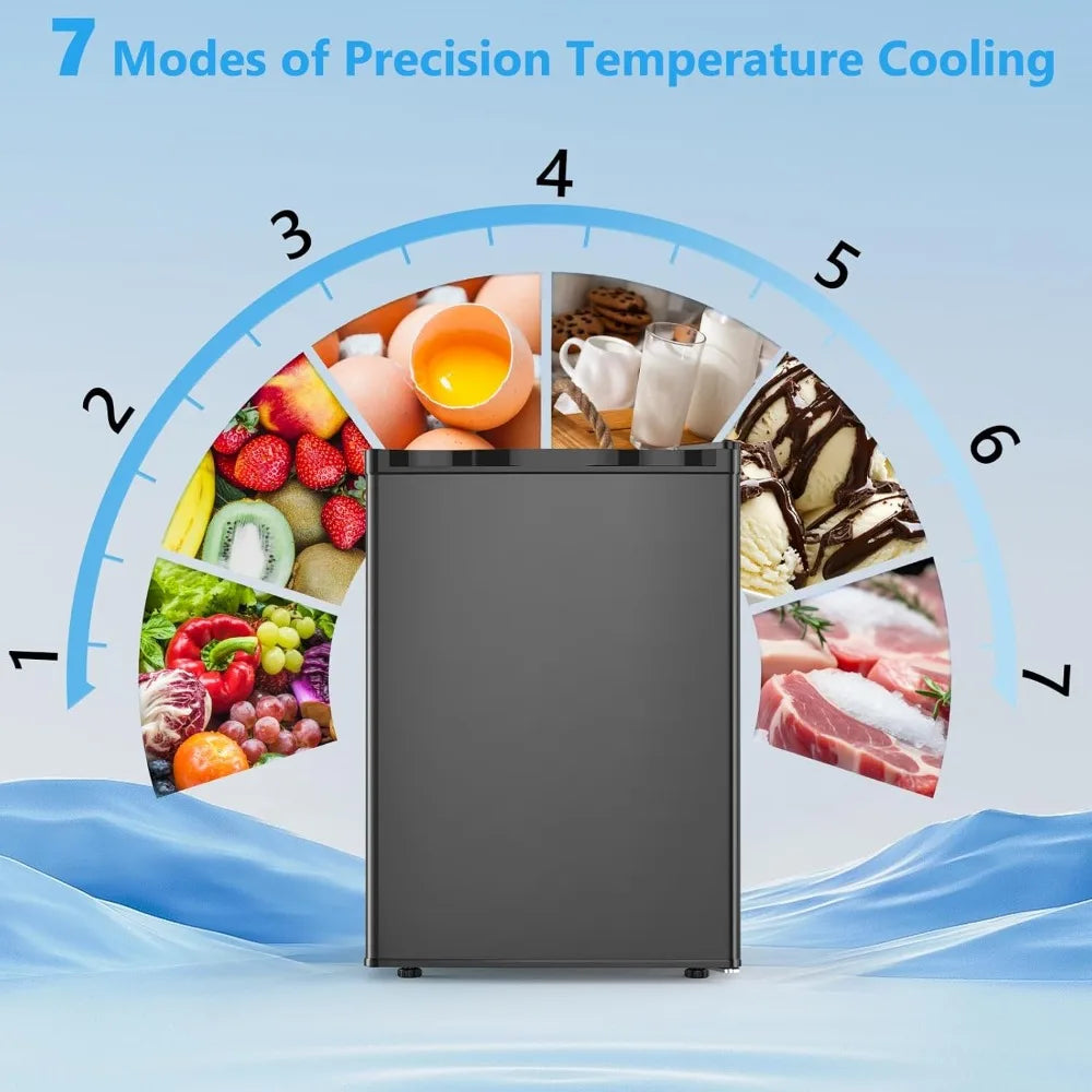 2.6 Cu.Ft Mini Fridge with Freezer, Single-Door Compact Refrigerator, 7 Temp Settings, 2 Shelves, for Bedroom Office Kitchen Dorm, Black