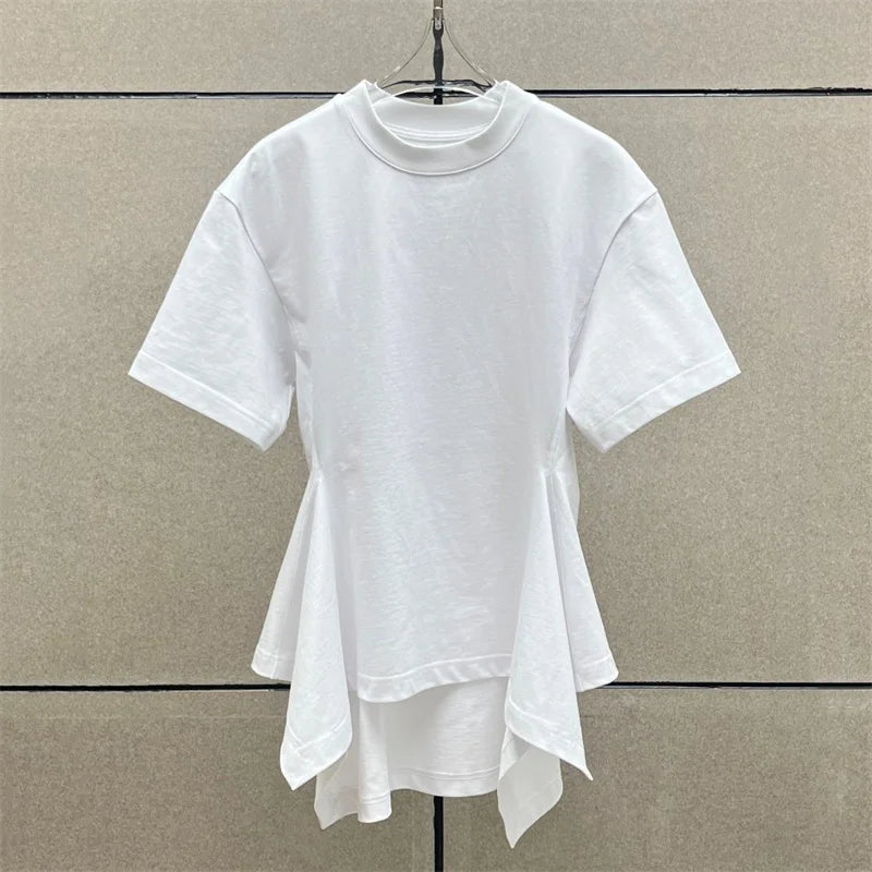 Women's t-shirt New elastic knitted round neck pullover for summer 2026 cotton short sleeved top Waist cinching slim fit corset
