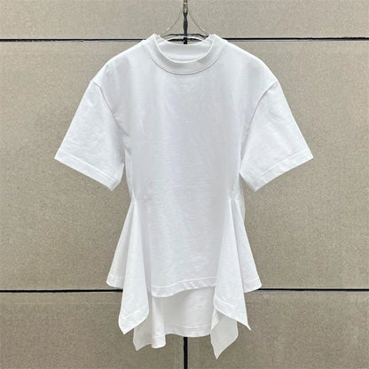 Women's t-shirt New elastic knitted round neck pullover for summer 2026 cotton short sleeved top Waist cinching slim fit corset
