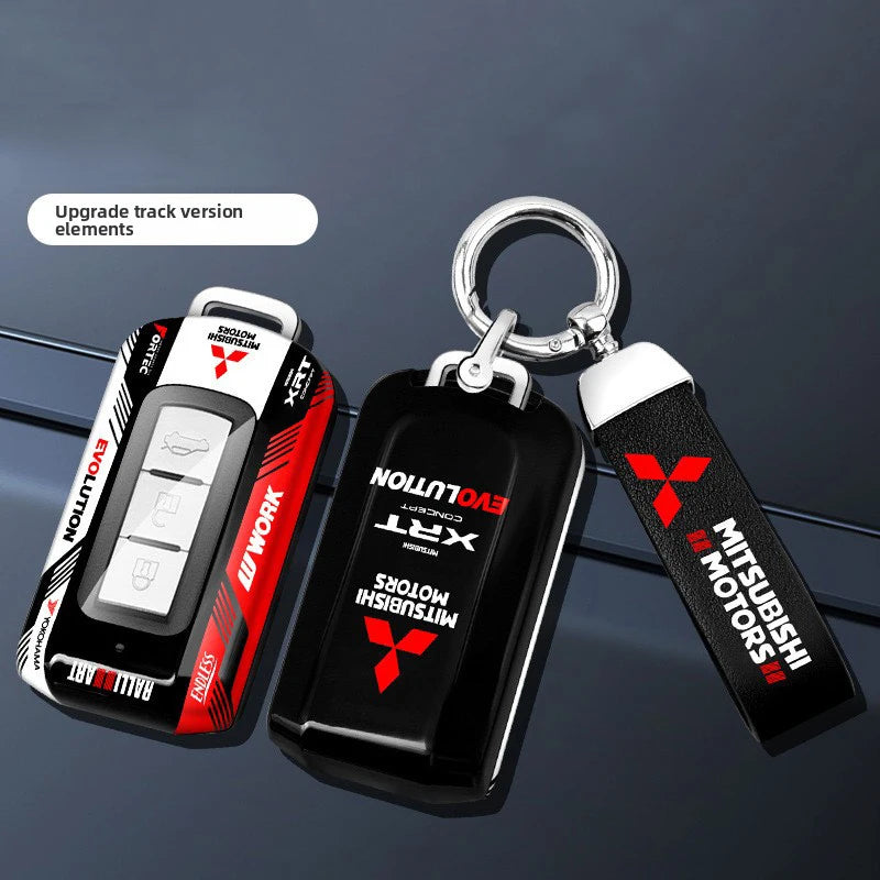 Car ABS Racing Style Key Shell Key Bag Cover Key Rings For Mitsubishi Outlander Eclipse Cross Pajero Lancer Evolution RALLIART