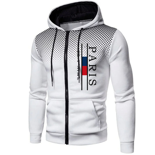Paris Printing Mens Jackets Casual Zipper Hooded Coat Outdoors Sports Jogging Mens Clothing Autumn Winter Round Dot Sweatshirts