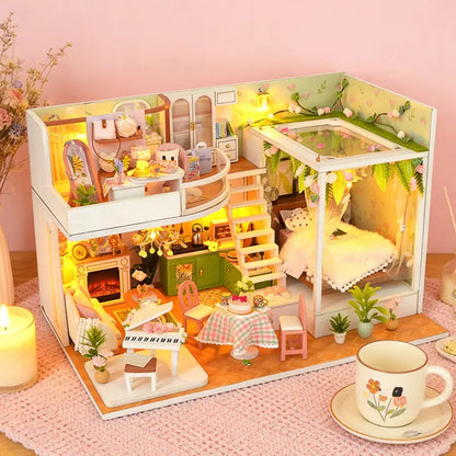DIY Wooden Doll House Casa Miniature DollHouses Duplex Apartment Model Kits With Furniture LED Lights For Friends Birthday Gifts