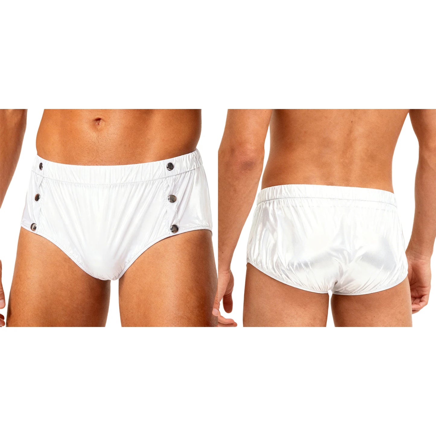 Mens Waterproof Incontinence Diaper Cover Solid Color Elastic Waistband Side Pressing Button Tear-away Washable Briefs Underwear