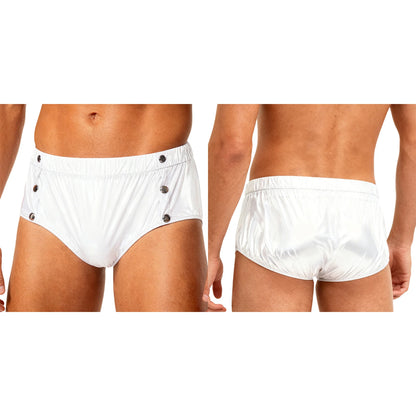 Mens Waterproof Incontinence Diaper Cover Solid Color Elastic Waistband Side Pressing Button Tear-away Washable Briefs Underwear
