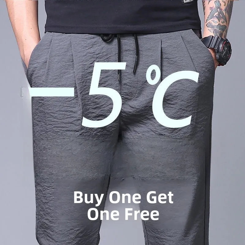 Ice Silk Ultra-Thin Straight Leg Long Pants for Men Summer Workwear Resistant to Wear And Dirt Low Waist Loose Fit Black