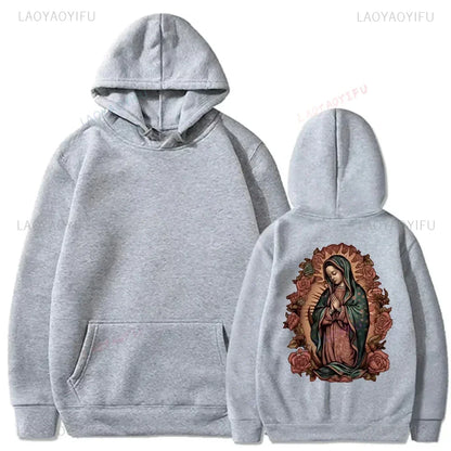 Men's Casual Hoodie with Virgin Mary Print Kangaroo Pocket Long Sleeve Pullover for Fall/Winter Autumn and Winter Keep Warm