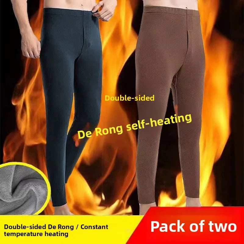 Double-Sided Cotton Thermal Pants Men's Warmth Trousers Seamless Base Layer Winter Fashionable Long Pants Youth Casual