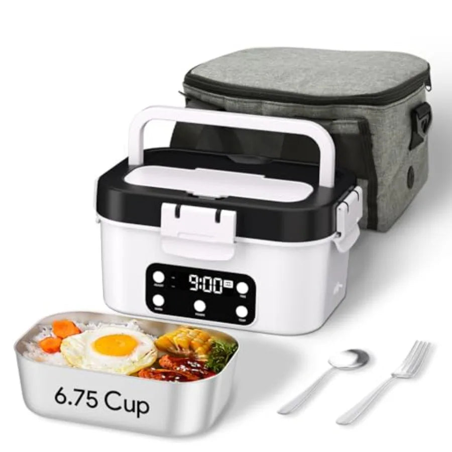 Cordless Electric Lunch Box 6.75 Cup Automatic Food Warmer 212°F Rechargeable Portable Heated Meal Container for Office Travel