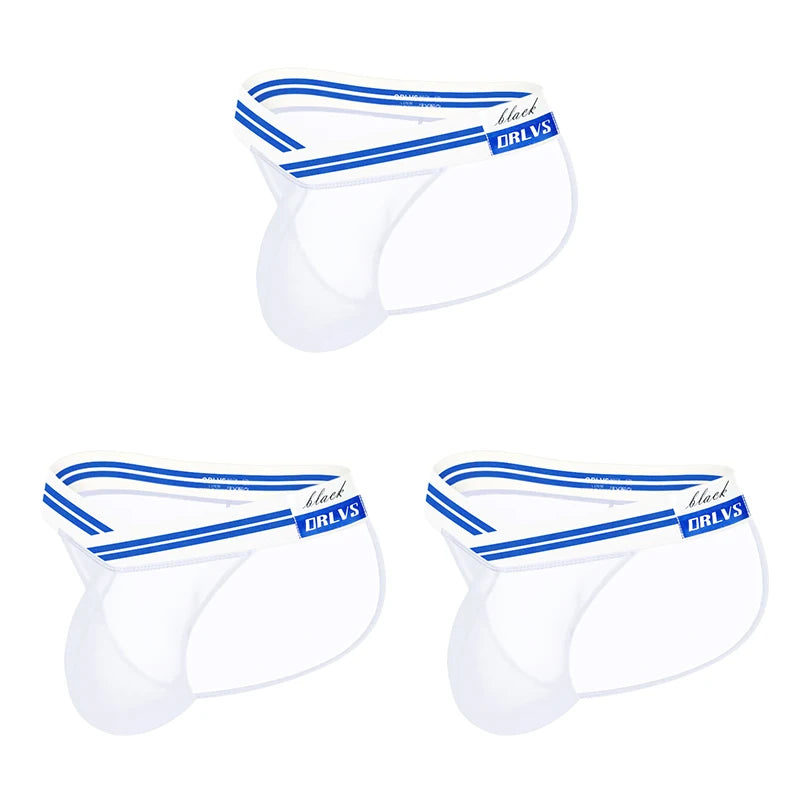 3 PCS Men's Ice Silk Ultra-Thin Barely-There Mesh Sheer Briefs, Striped V-Shape Elastic Waistband Summer Daily Commute Underwear