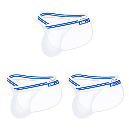 3 PCS Men's Ice Silk Ultra-Thin Barely-There Mesh Sheer Briefs, Striped V-Shape Elastic Waistband Summer Daily Commute Underwear
