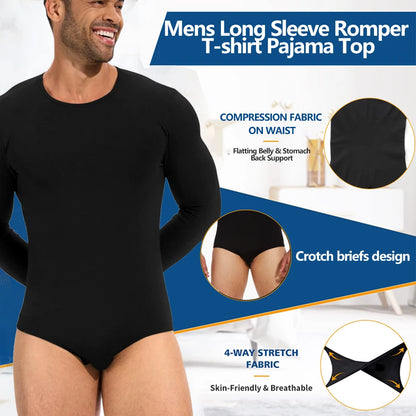 Mens Long Sleeve Bodysuit Full Body Shaper Romper Pajamas Waist Trainer Slimming Shapewear Tummy Control Underwear Undershirts