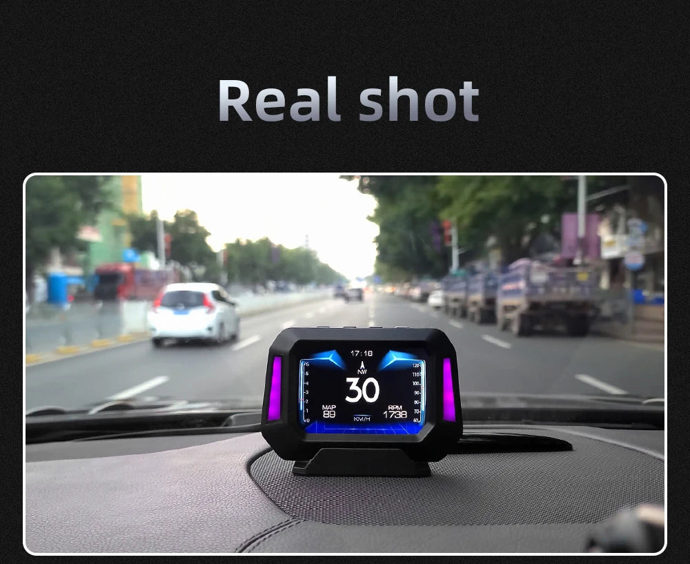 Head up Display OBD + GPS Car Water Temperature Turbo Oil Temperature Multi-function Meter LCD Display Automotive Speed Alarm