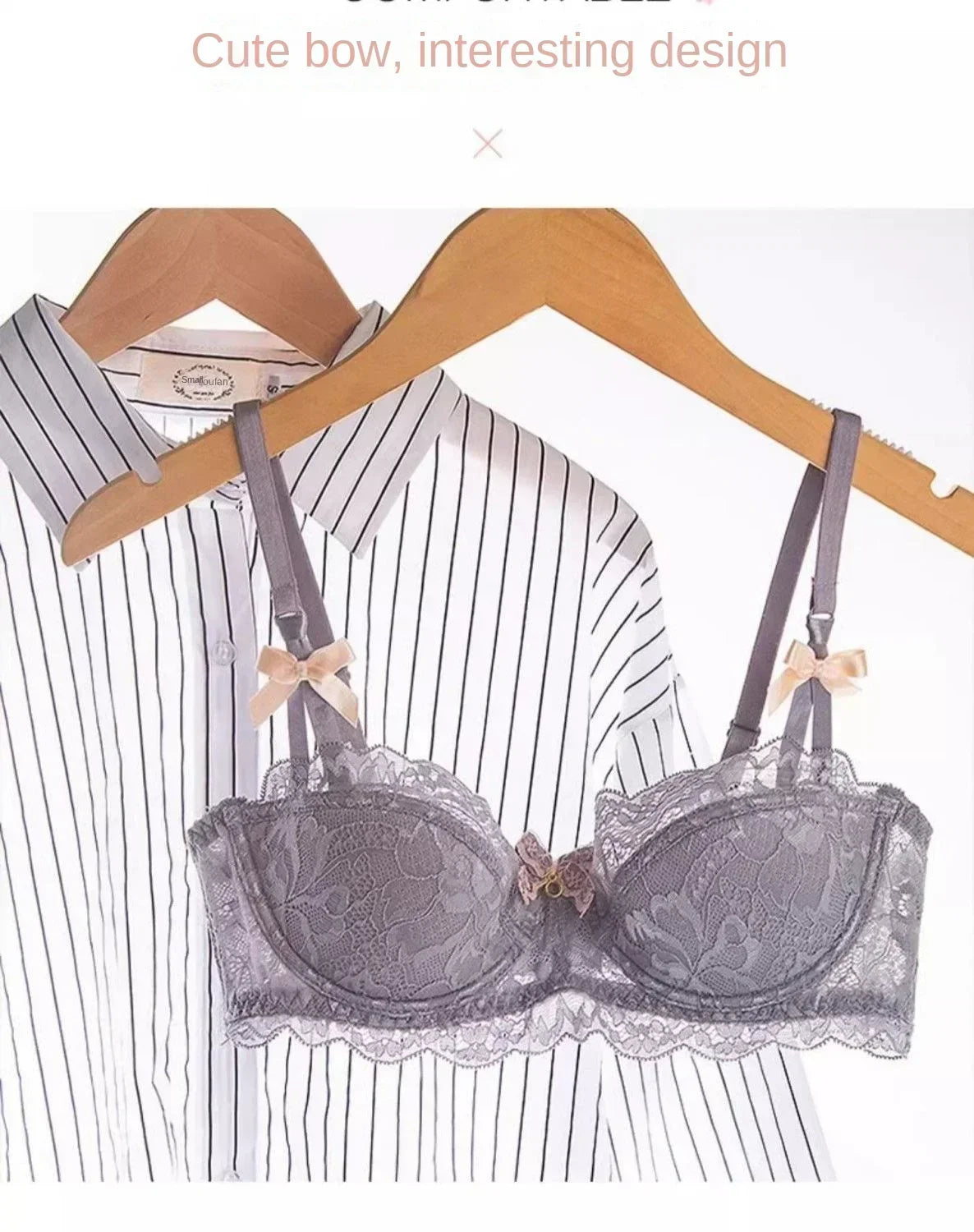 BANERDANNI French Lace Bralette Set Breathable Non-Padded Bra for Petite Sheer Floral Lingerie Wireless Comfort Anti-Gap Design