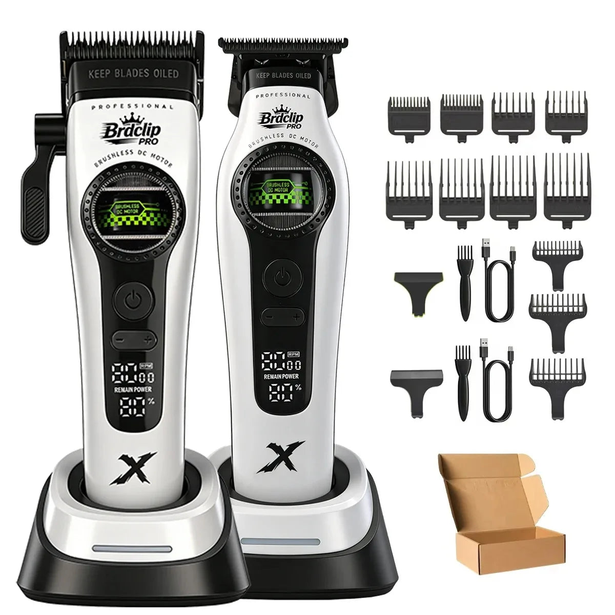 New BRDCLIP PRO Electric Hair Clipper Hair Trimmer Set Outer Rotor BLDC 6000-8000RPM Barber  Shop DLC Blade with Charge Dock