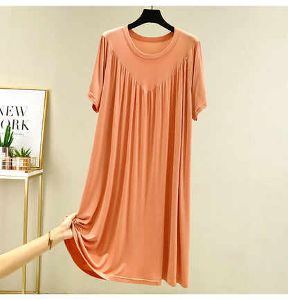 Loose plus Size Sp Dr Modal Women's Summer Thin Home Gown Skirt Sle round Ne ort Sve Long Dr Korean Sle