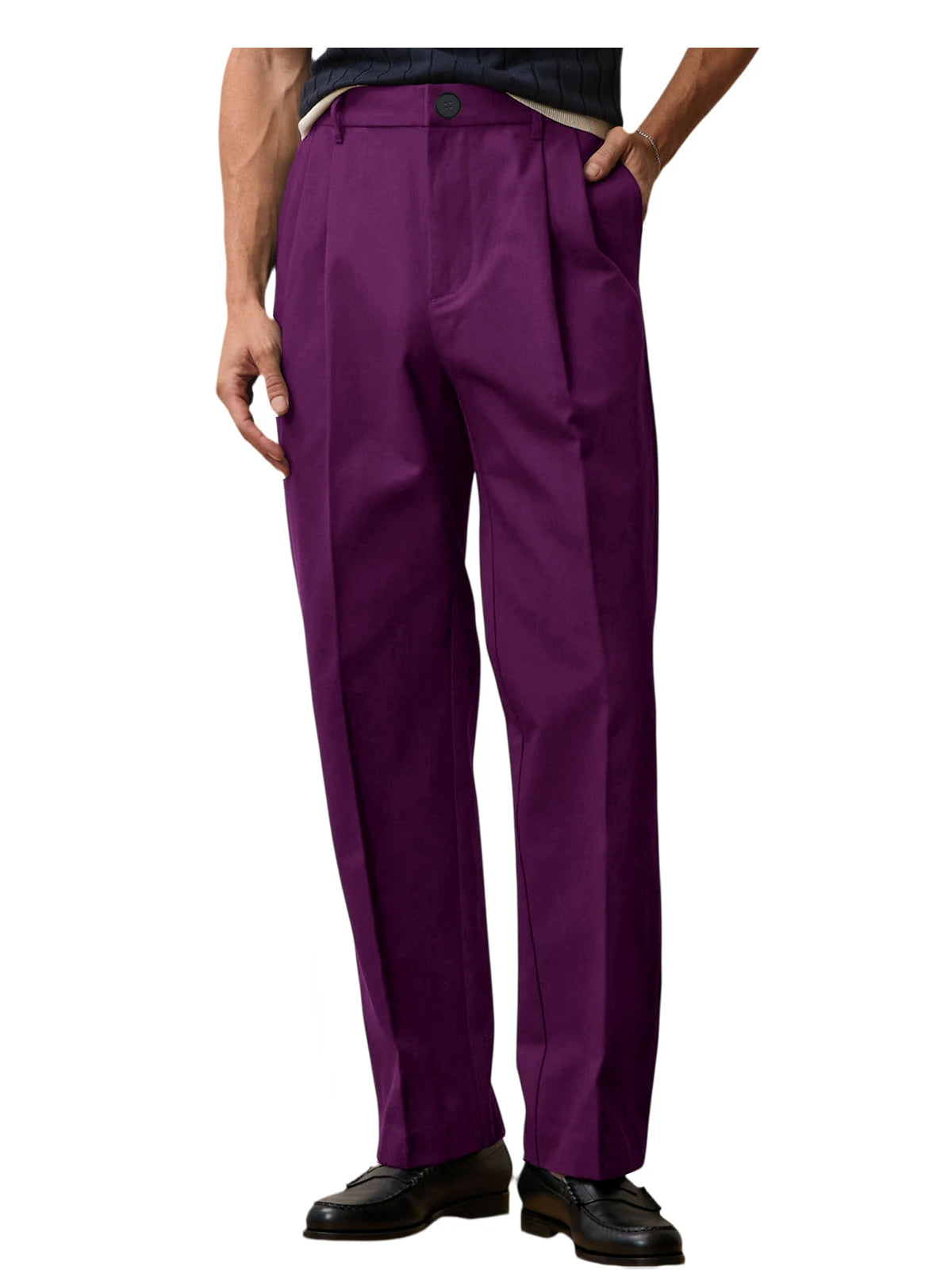 Men High Waist Pleated Suit Pants Straight Wide Leg Loose Fit Trousers Breathable Lightweight Business Office Formal Wear