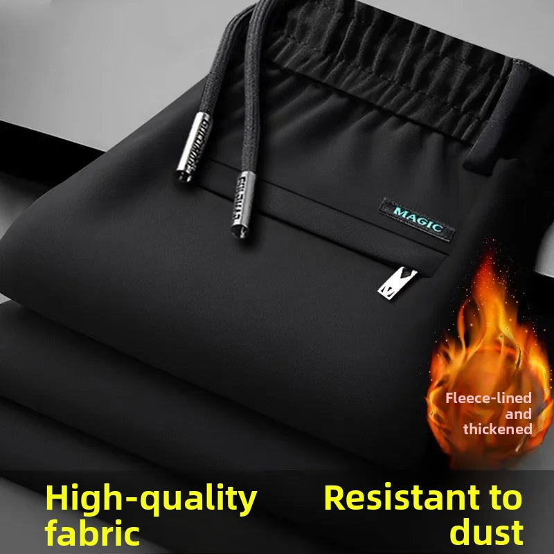 Men's Casual Straight Leg Pants Elastic Waist Mid-aged Large Size Business Long Trousers Autumn Winter New Arrival