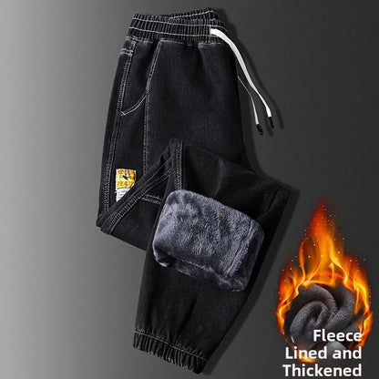 Thickened Fleece Lined Loose Fit Workwear Jeans for Men Casual Harlan Pants Multi Pockets Youth Trend Winter Construction Sit...